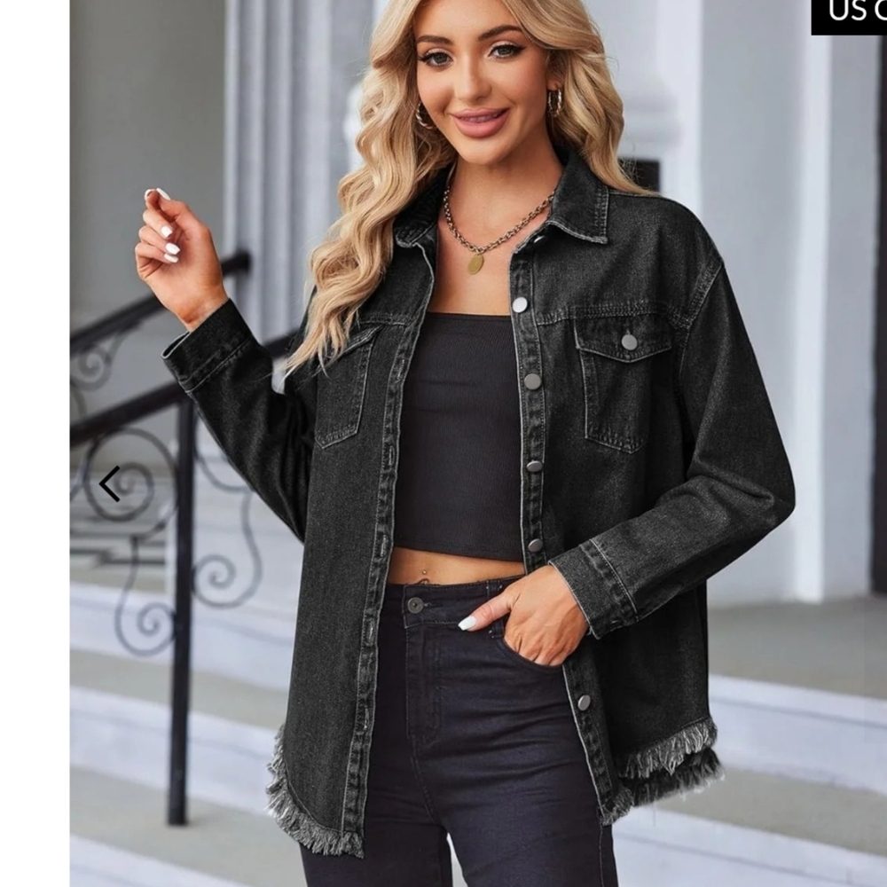 ZEAGOO BLACK DENIM JACKET SHIRT SHACKET BUTTON DOWN LONG SLEEVE NWT XL